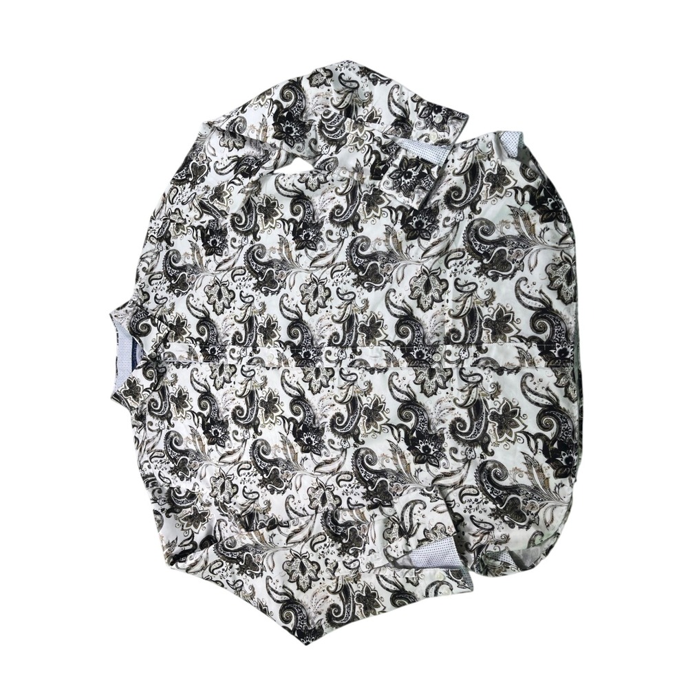 Kilburne & Finch XL Paisley Button Front Dress Shirt White Brown Long‎ Sleeve